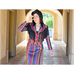 VTG Western Rodeo Chic Fringe Jacket & Skirt Set – Albuquerque Made – Vibrant